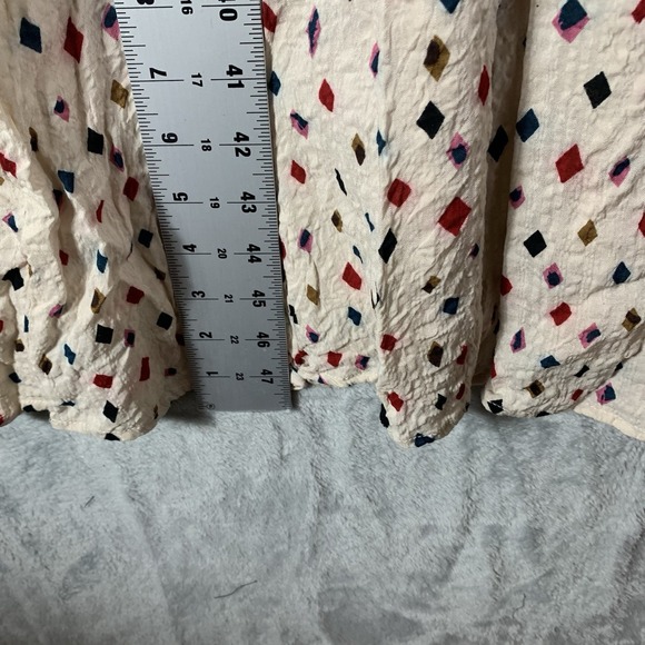 THML Womens Dress S Midi Smocked Geometric Print Ruffle Cap Sleeve Ivory Pockets - Picture 12 of 13